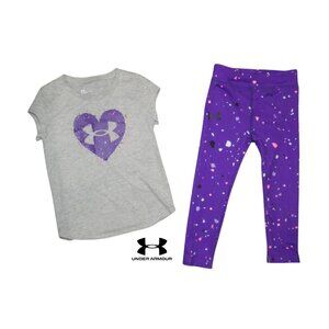 Under Armour Girls Capri Leggings Shirt Set Outfit Purple Heart Logo 5 NWT